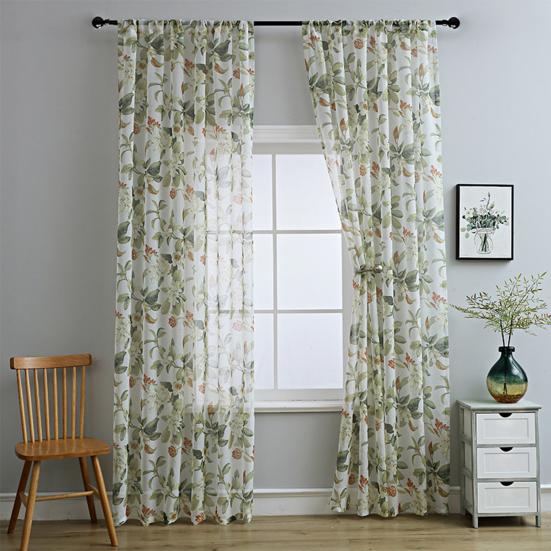 Curtain with Hole-Free Installation, Cotton Linen Printing Window Curtain, Light Blocking Privacy Protection Curtain for Bay Window