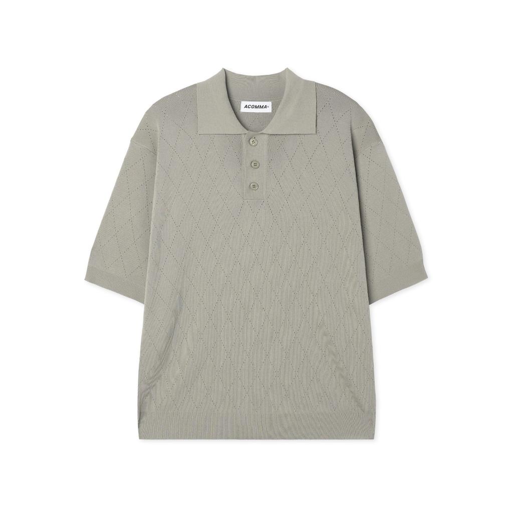 APOSTROPHE COMMA Diamond Punched Short Sleeve Collared T-Shirt_Black
