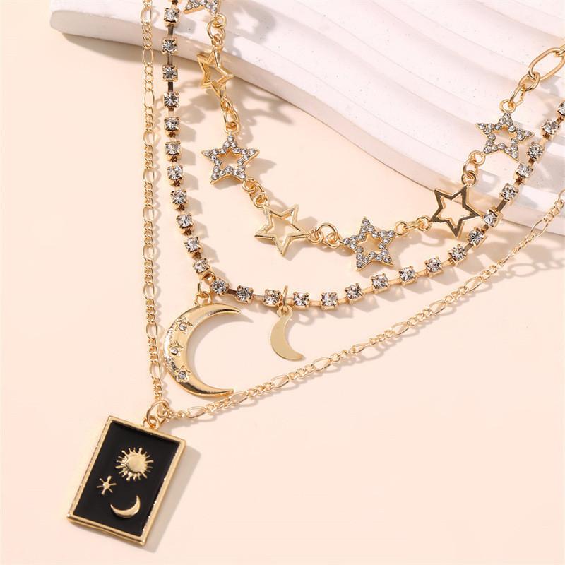 Geometric Star Moon Necklace For Women With Zinc Alloy Pendant Boho Style Casual Jewelry