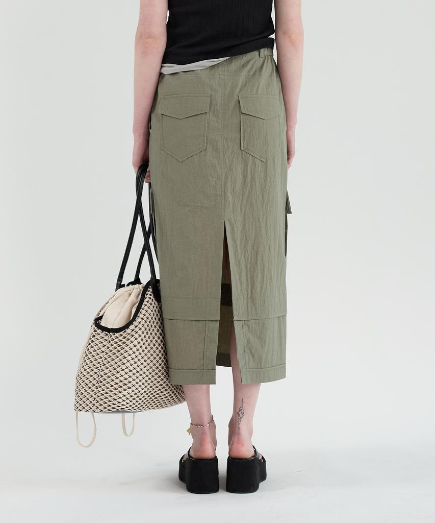 Yusentig Parachute Big Pocket H-Line Long Skirt Aw5Ms45042