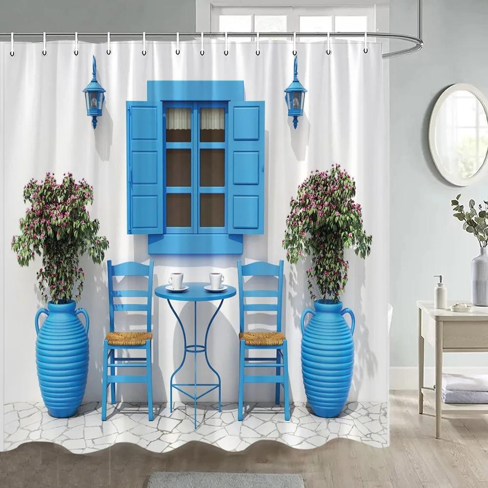 Forest Shower Curtains Sunshine Green Trees Plants Brown Window Nature Landscape Polyester Bathroom Curtain Set Decor with Hooks