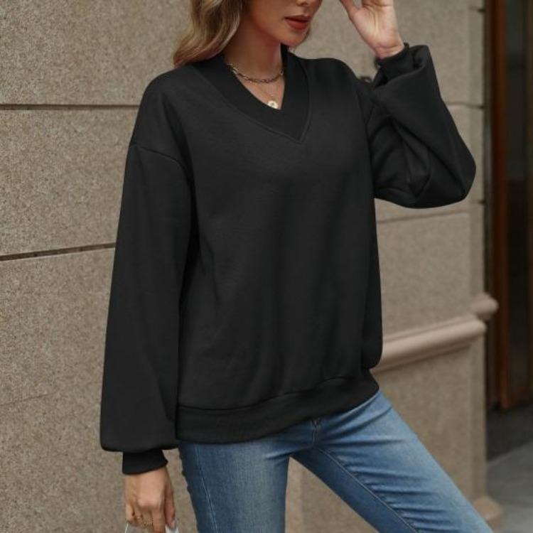 Fall Casual Drop Shoulder V Neck Oversized Sweatshirts Womens Fleece Long Sleeve Pullover Top Outfits