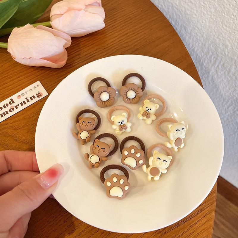 

10 шт./компл., повязка для волос с милым мультяшным медведем и кроликом, эластичная резинка для девочек, головные уборы с цветочным бантом, аксессуары для волос для маленьких детей, украшения