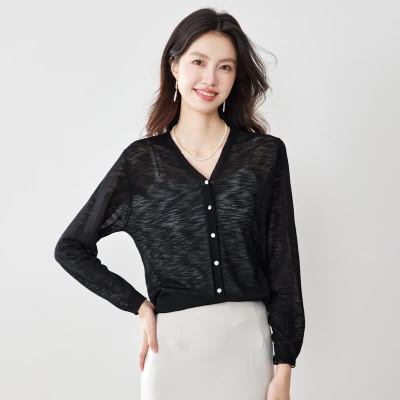 CARBAMMI Women's Short V-Neck Thin Knit Cardigan