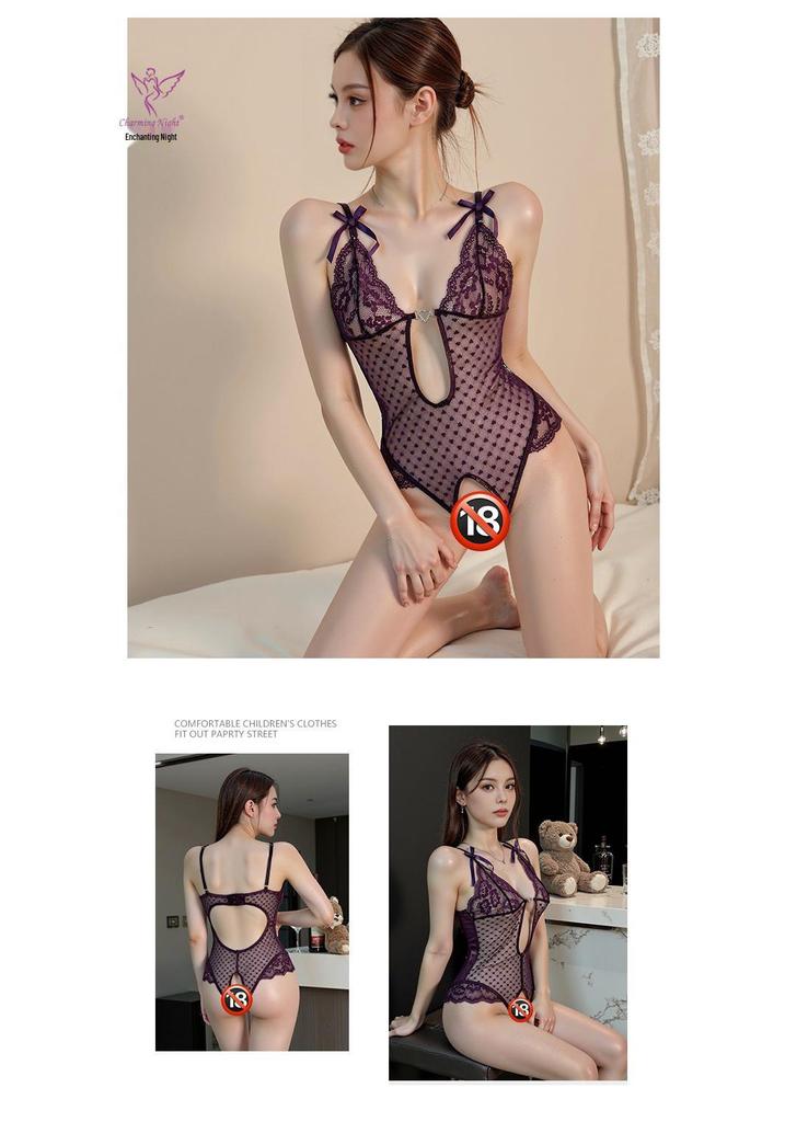 Lace Crotchless Bodysuit - French Flirty See-through Lingerie