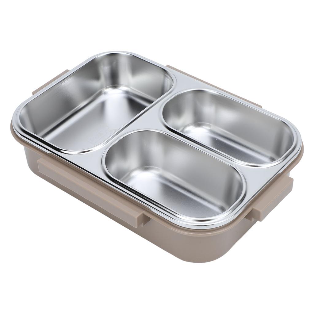 1.2L Lunch Box Container 304 Stainless Steel 3 Compartments Portable Detachable Food Warmer Food Container Khaki