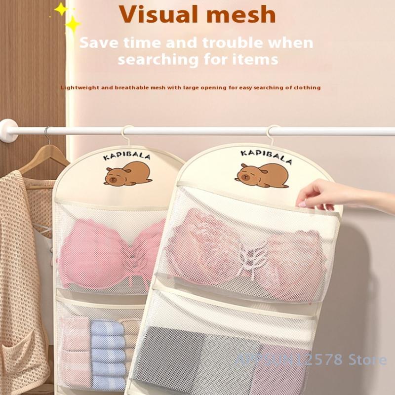2/3-lagige Aufbewahrungstasche mit großem Fassungsvermögen, Netzbeutel zur Aufbewahrung von Unterwäsche und Socken, atmungsaktiver Schrankorganizer mit Kleiderbügel
