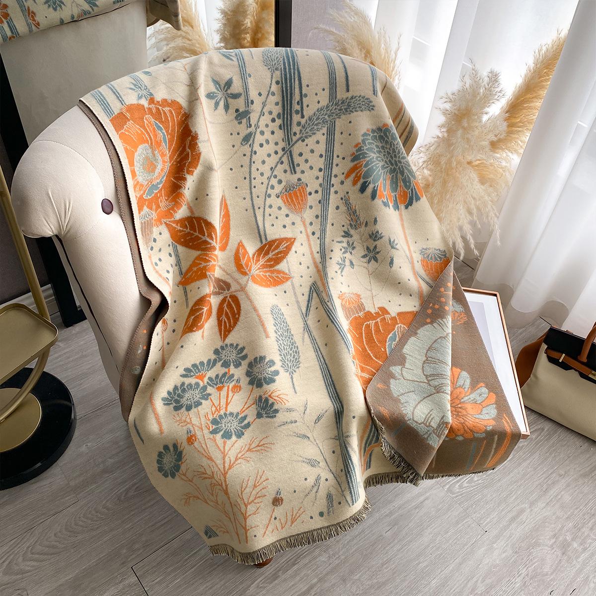 

Высококачественный шарф из имитации кашемира, женский модный теплый шарф с цветочным узором, универсальная шаль, жаккардовое плетение, тренд 185x65cm бежевый