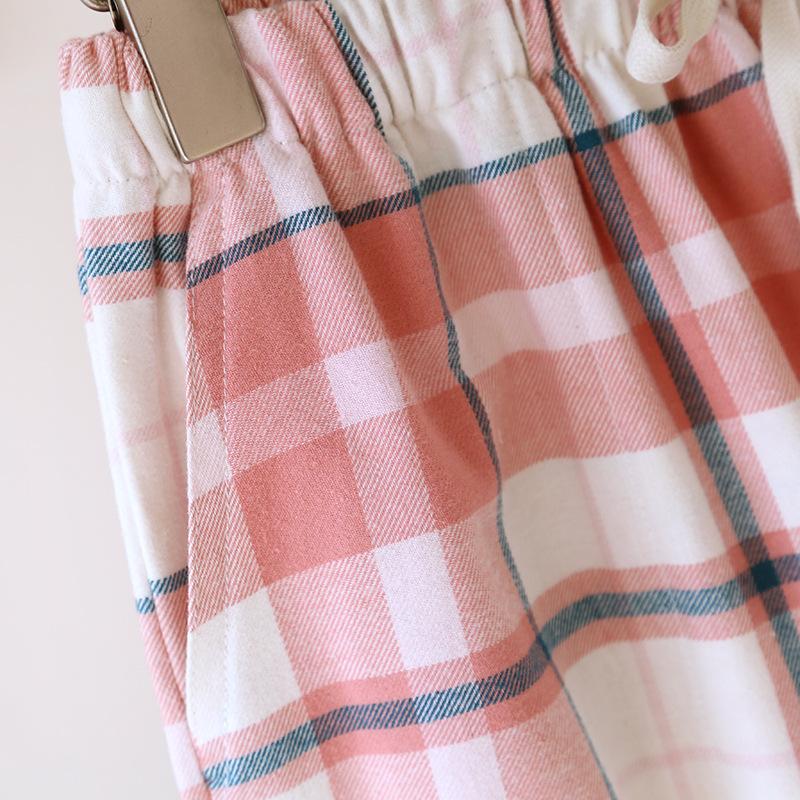 2025 Japanese New Spring and Autumn Couple Checkered Pants Pure Cotton Velvet and Women's Casual Sleepers Home Pants