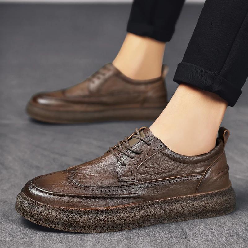 Fashion Men Brogue Dress Shoes Outdoor British Style Lace Up Leather Shoes Fashion Casual Business Man Shoes Footwear Chaussure Homme