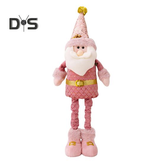 Christmas Plush Doll Telescopic Leg Elk Snowman Santa Claus Pink Doll Toy Desktop Figurine for Indoor/Outdoor Use Party Decor
