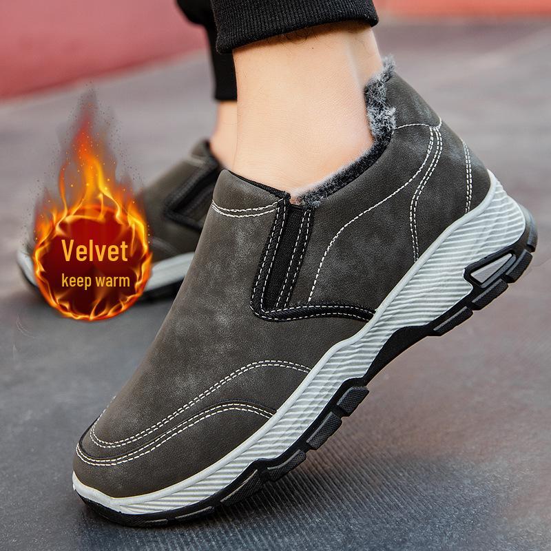 Men s 2025 Winter Velvet-Lined Breathable Cotton Slip-on Casual Shoes Size 44 серый