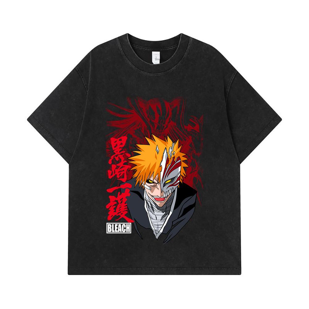 275 GSM Washed T-shirts 100% Cotton Bleach V1 Ichigo Print Unisex Heavy Cotton T Shirt