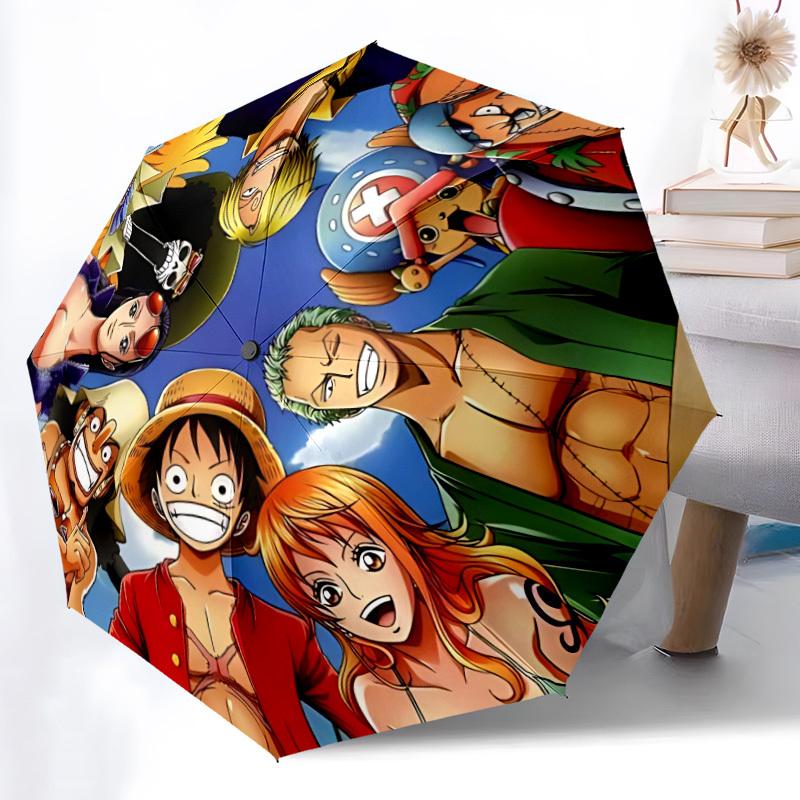 1 Stück One Piece Crew Automatisches Öffnen/Schließen Faltbarer Tragbarer Niedlicher Regenschirm mit 8-Rippen-Struktur für Damen/Herren, Ganzjahresnutzung a0901145