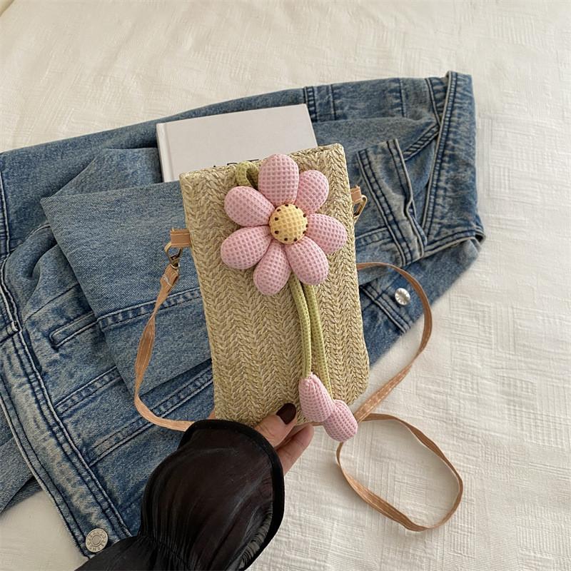 Adorable Floral Weave Bag For Women Trendy Summer Crossbody Phone Purse