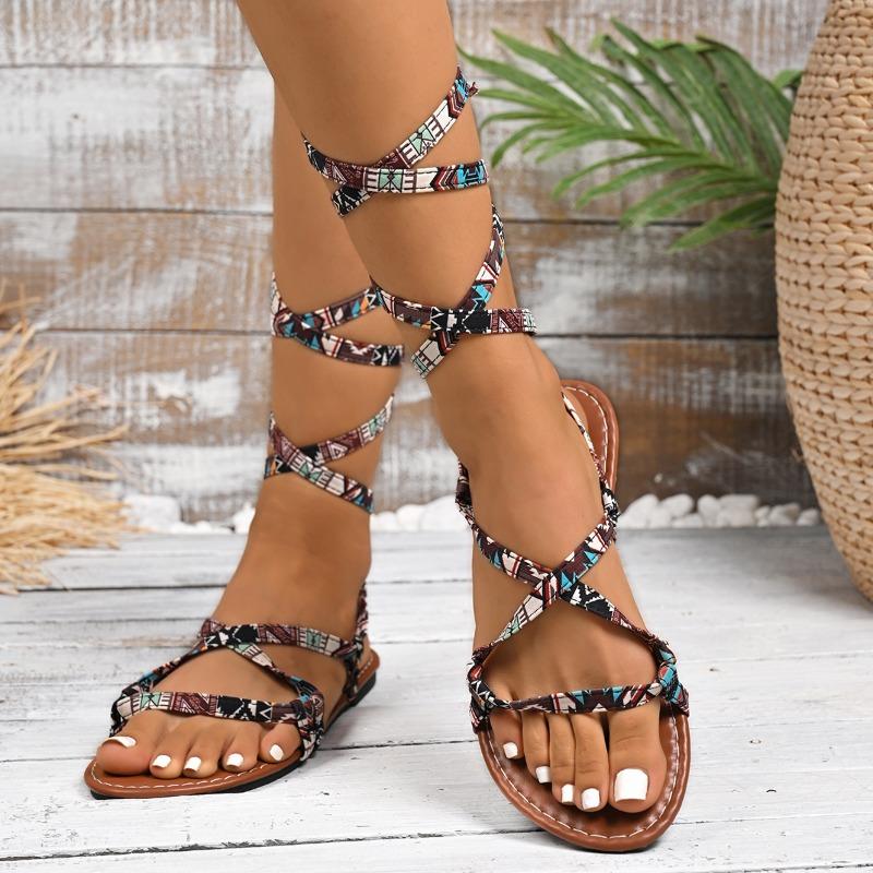 Mode Skor för Kvinnor 2025 Gladiator Damsandaler Casual Sandaler Kvinnor Mode Ankel Snörning Romerska Skor Damer Sommar Platta Sandaler