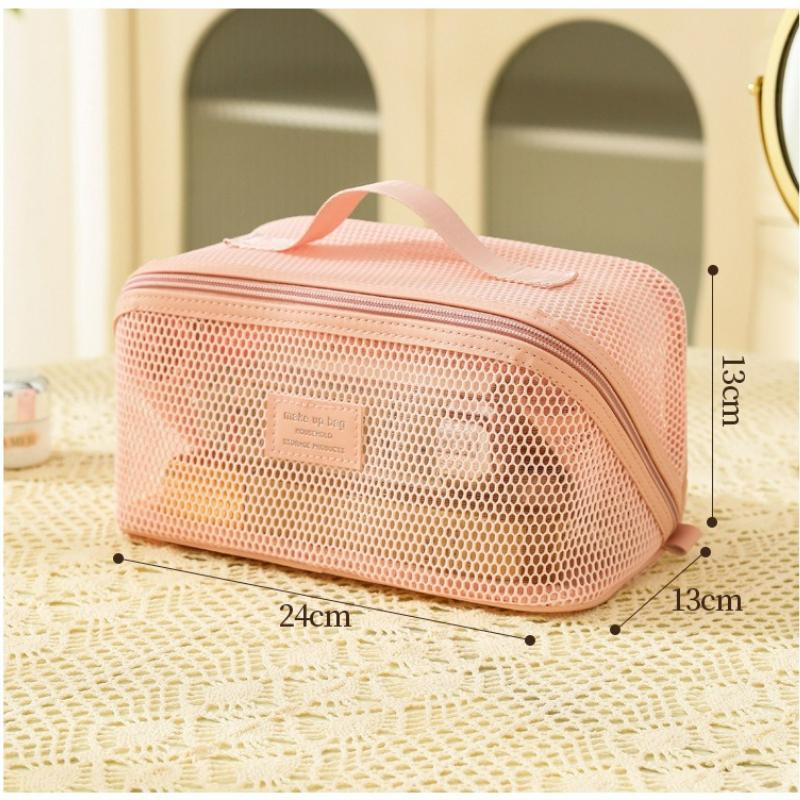 

Большая нейлоновая сетчатая косметичка, Дышащий многослойный органайзер для косметики, Легкая сумка для туалетных принадлежностей, Модная дорожная сумка для гигиенических принадлежностей розовый