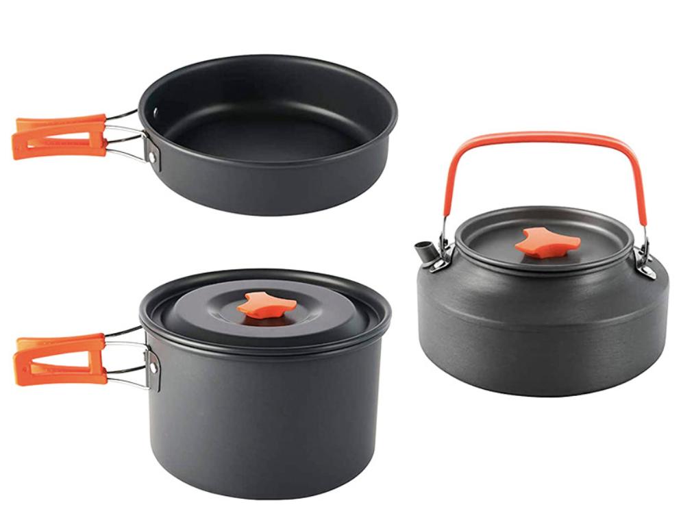 Outdoor Camping Cookware Portable Kettle Camping Pot Set Frying Pan Teapot Self-driving Camping Equipment
