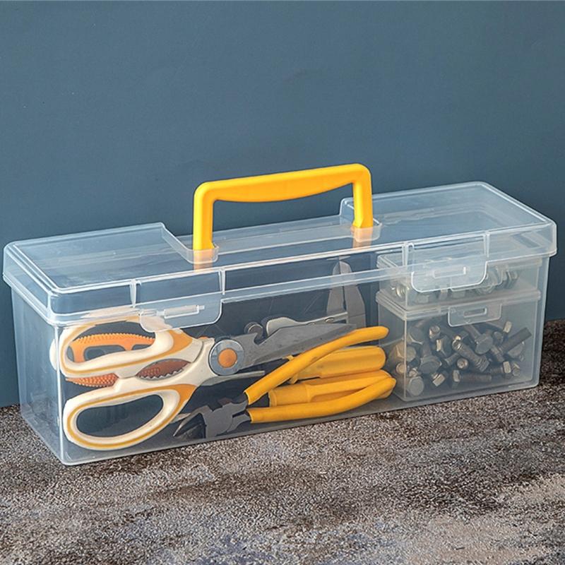 Multipurpose Transparent Organiser Box For Home Repair Tool Easy Carry Handle And Plastic Construction Toolbox