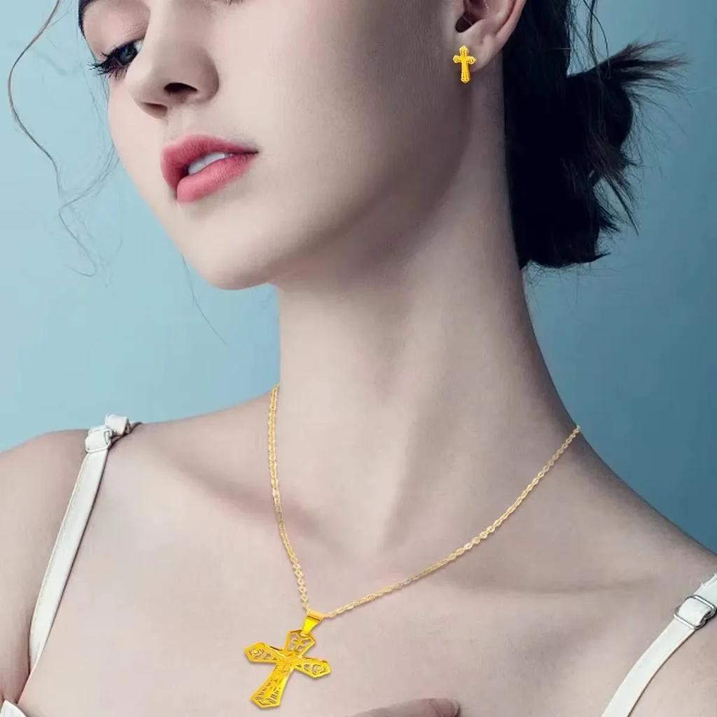 Stainless Steel Christian Jesus Cross Necklace for Women Men Chains Religion Cross Pendants Jewelry Prayer Gifts