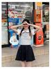 Women's Gray Peter Pan Collar Knit Top – Short-Sleeve, Summer, Fashionable Two-Piece Design
