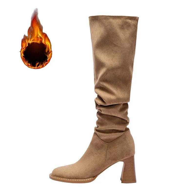 Women Long Boots Sexy High Heels Suede Lace Up Over The Knee Boots Autumn Winter Warm Shoes Female Slim Thigh High Boots Party