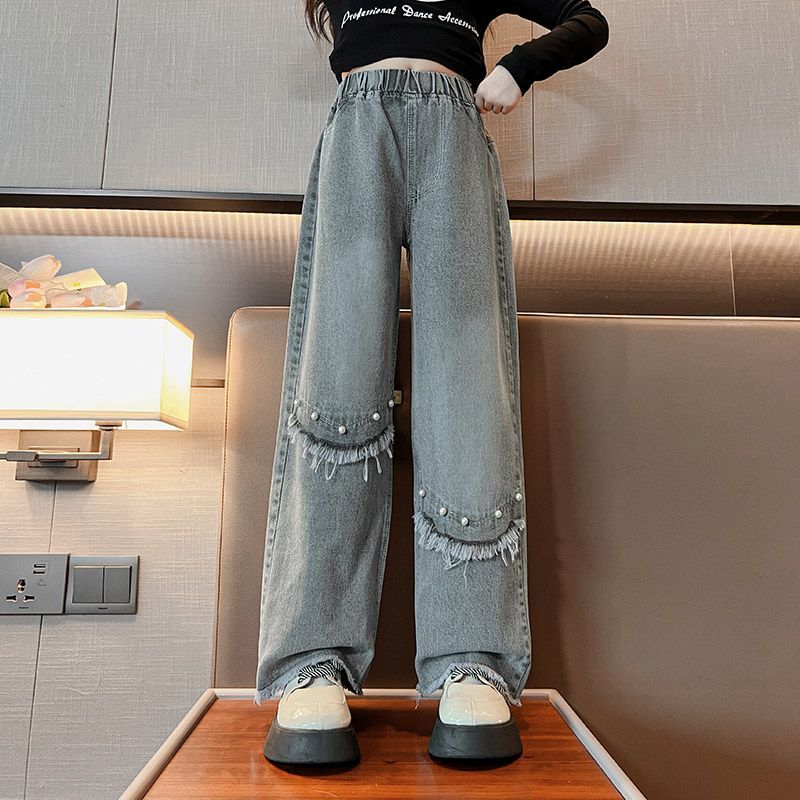 Girls' Wide Leg Pants for Spring and Autumn Wear Straight Leg Jeans Korean Children's Casual Autumn Pants