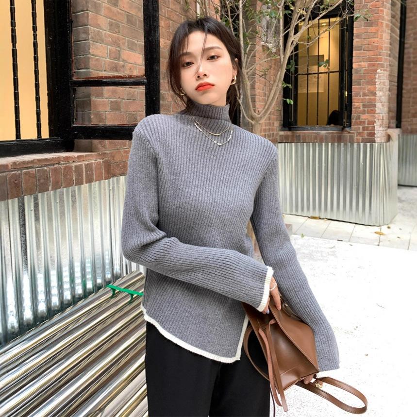 

Chic semi-turtleneck white knitted sweater for women s autumn and winter new irregular belly-covering sweater one size fits all сірий колір