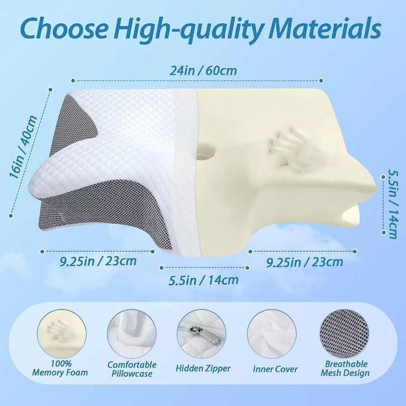 Butterfly Cervical Pillow Memory Foam Neck Support with Slow Rebound Zero Pressure Core for Hotel/Travel & Side Sleepers