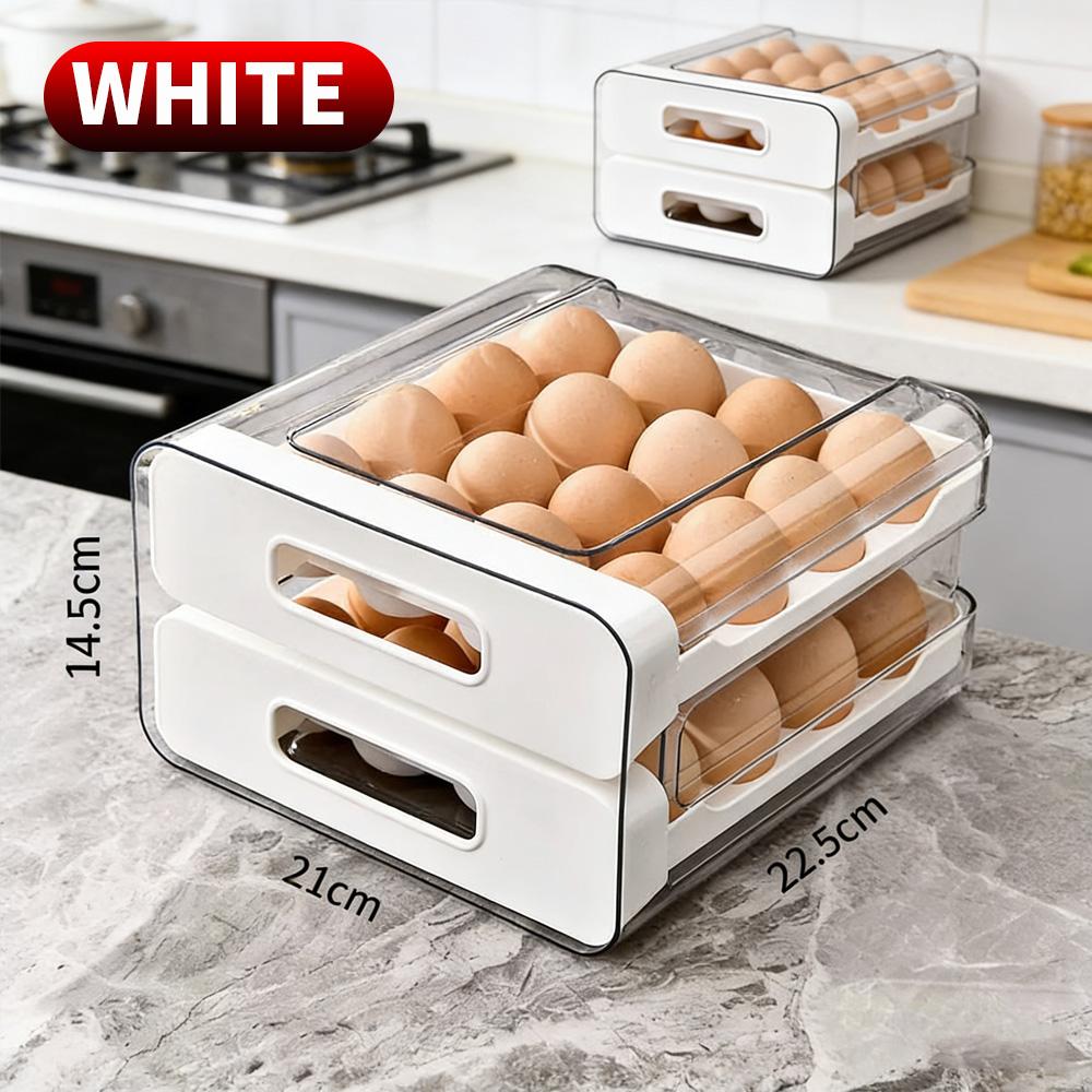 Fridge Dedicated Egg Storage Box, Drawer Design Double Layer Egg Organizer for Kitchen M&2-tier белый