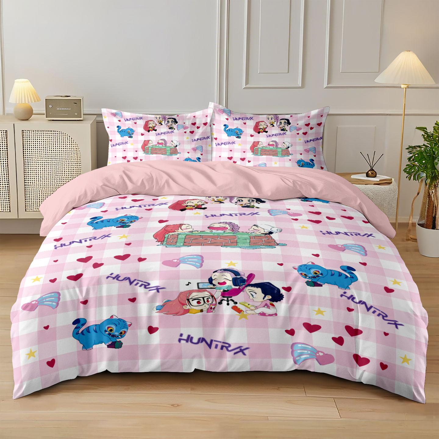

3pcs K-Pop Demon Hunters Printed Coreless Bedding Set Soft Dormitory Bedroom Multiple Sizes Machine Washable 135x200cm-EU-Single&set
