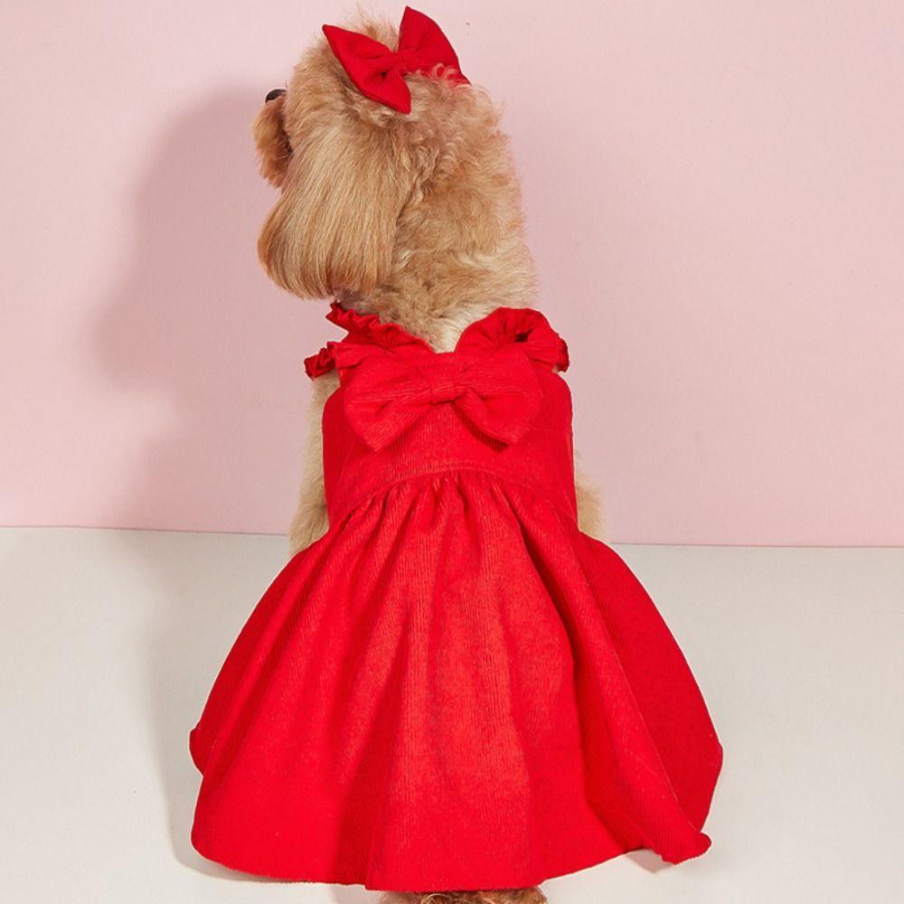 Pleated Bow Dog Skirt New Year Christmas Cat Princess Dress Pet Costume  Photograph Prop