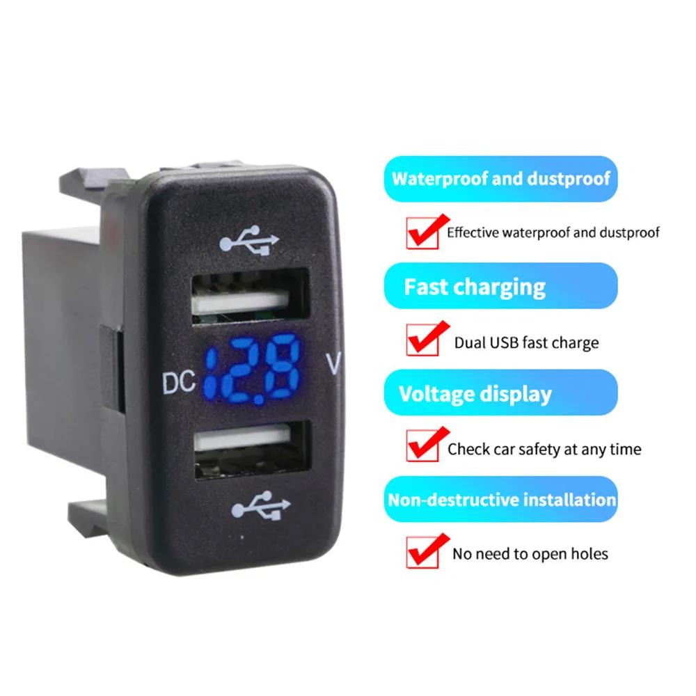 40X22mm Schnellladegerät mit LED-Voltmeter-Anzeige, wasserdicht, zwei USB-Anschlüsse für Autoladegerät-Buchsenadapter 12-24V für Toyota