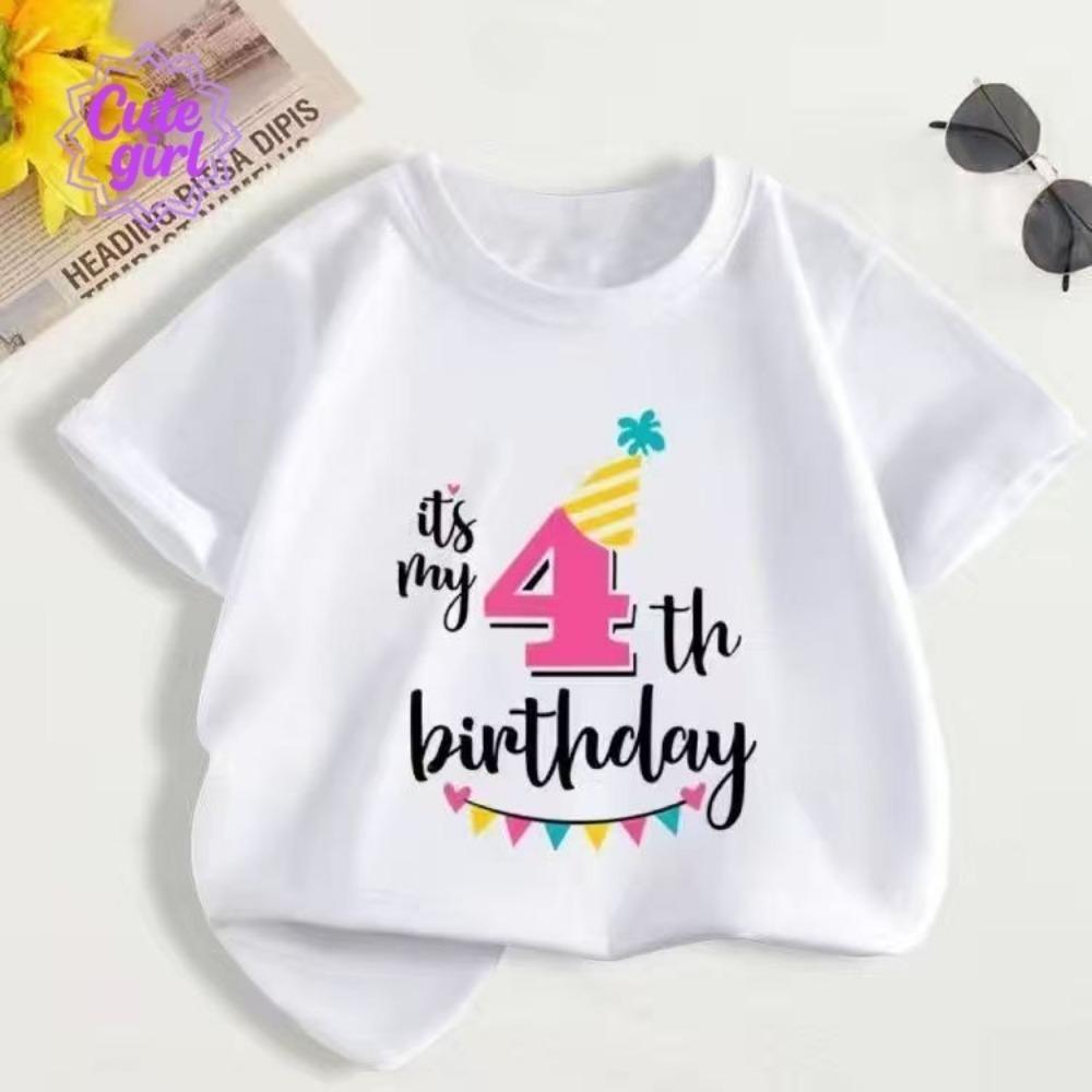 Girl's T-shirt and Children's Short Shirt with Birth Date Number Printed with "birthday"