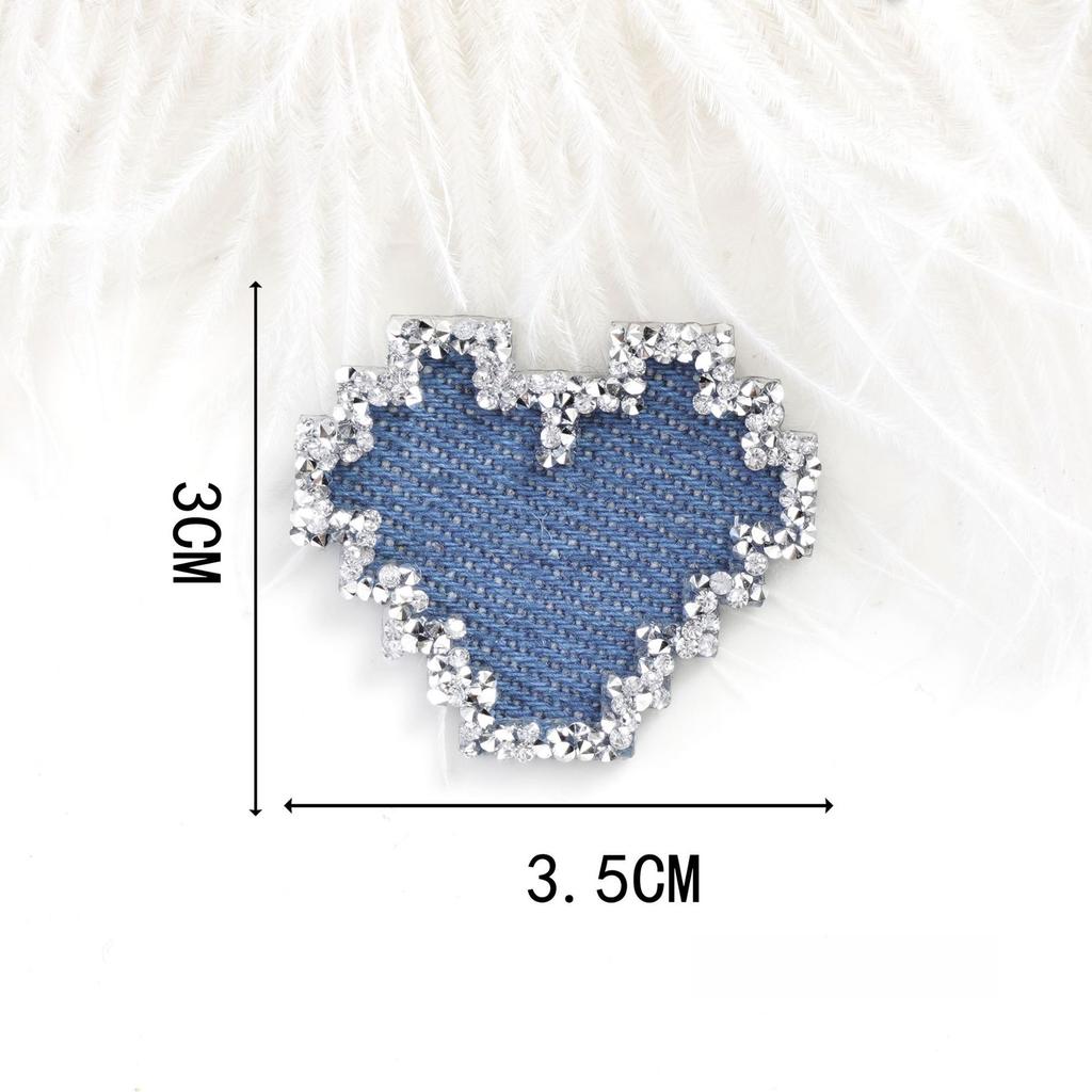 5Pcs Denim Drill Picture Rhinestone Love Diy Accessories Five-pointed Star Three-dimensional Clothing Bag Jewelry Heat Transfer Accessories