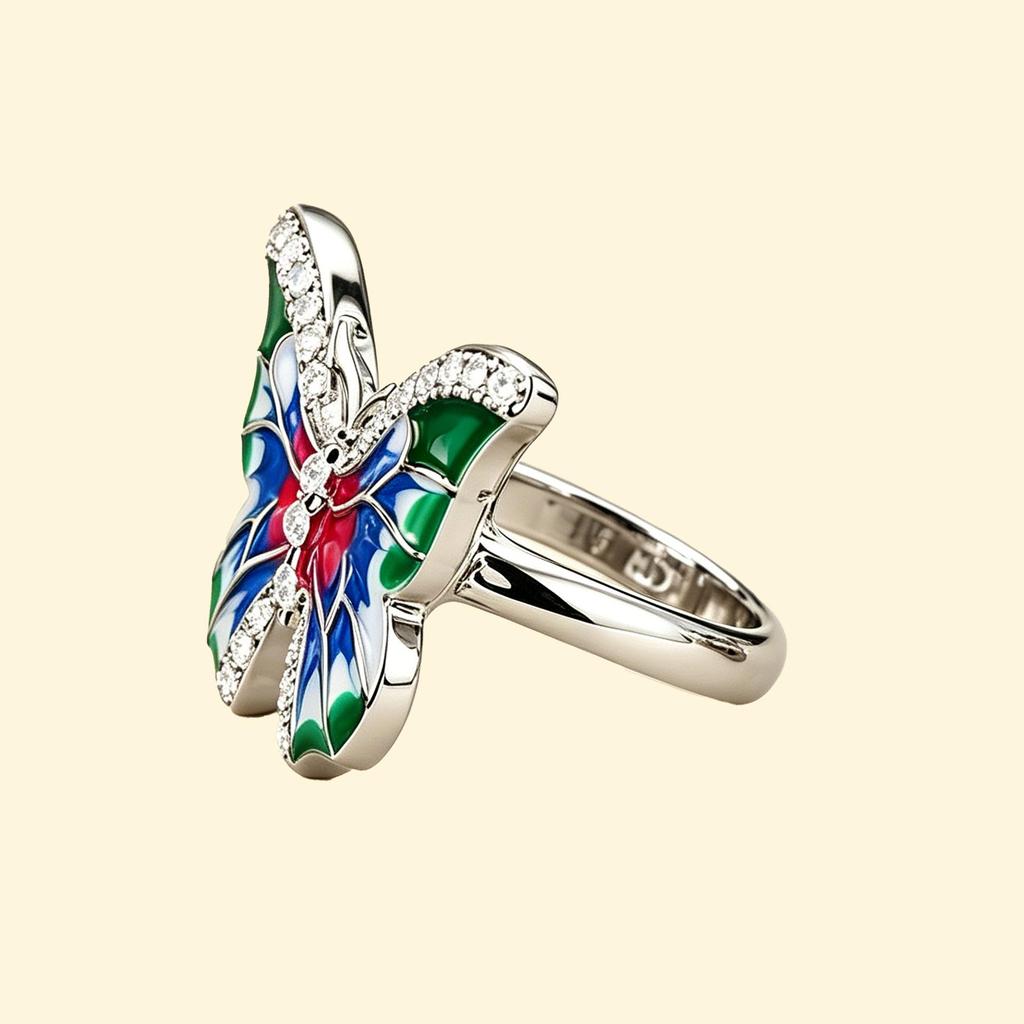Yanbai Colorful Butterfly Ring for Women - Simple, Popular European and American Style Enamel Jewelry