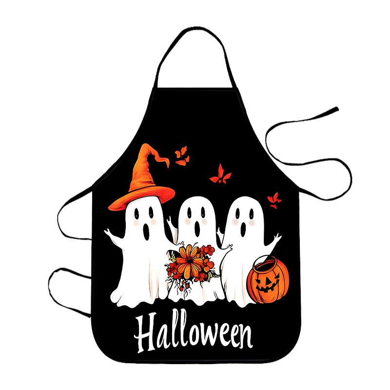 Halloween Pumpkin Skeleton Waterproof Apron With Cartoon Print For Kitchen And Home Use