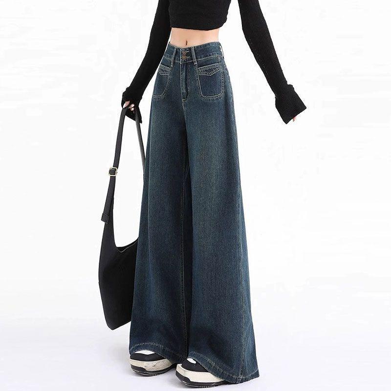 Autumn/Winter 2025 Velvet-Enhanced High-Waist Straight Leg Wide Jeans