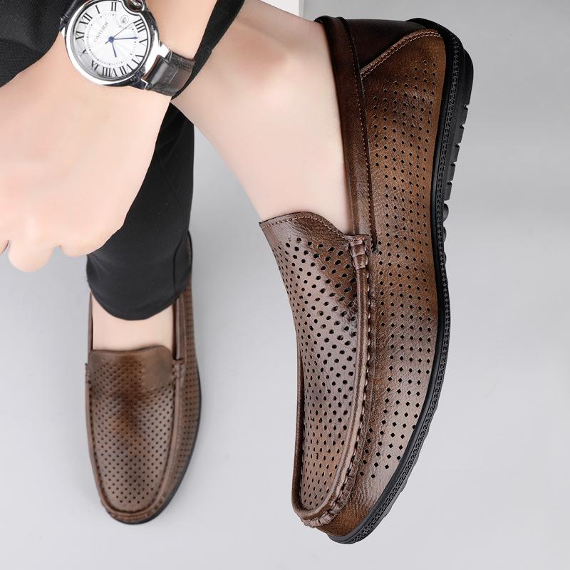 Fashion Men's Casual Leather Hole Shoes Men Genuine Leather Slippers Breathable Male Casual Shoes Comfy Loafers Stylish Muller Moccasins