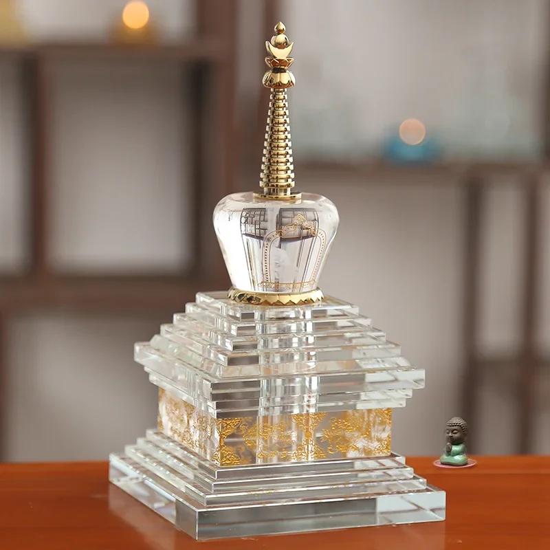 Kristall Stupa Statue Sarira Dagoba Pagode Statue Tibetischer Buddhismus Tempel Schrein Verehrung Dekor