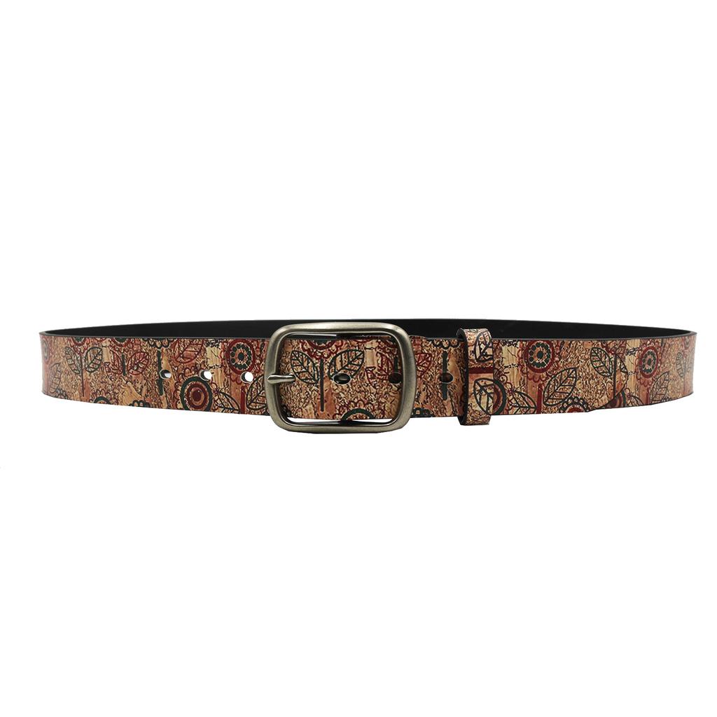 Original Design Ins Leaf Pu Printed Belt, Niche Design Full Pin Buckle Belt