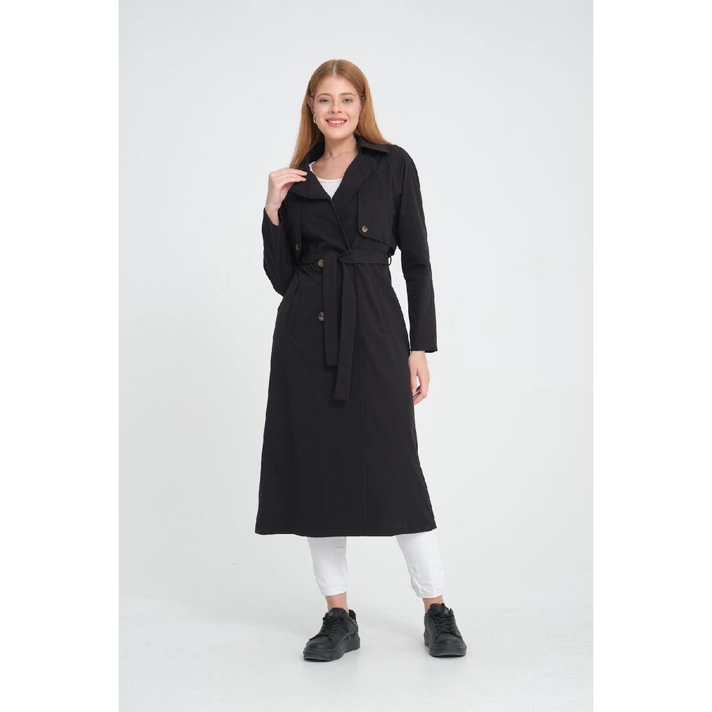 Raglan Sleeve Mid-length Double Breasted Trench Coat (120 Cm) Dark Beige 7558