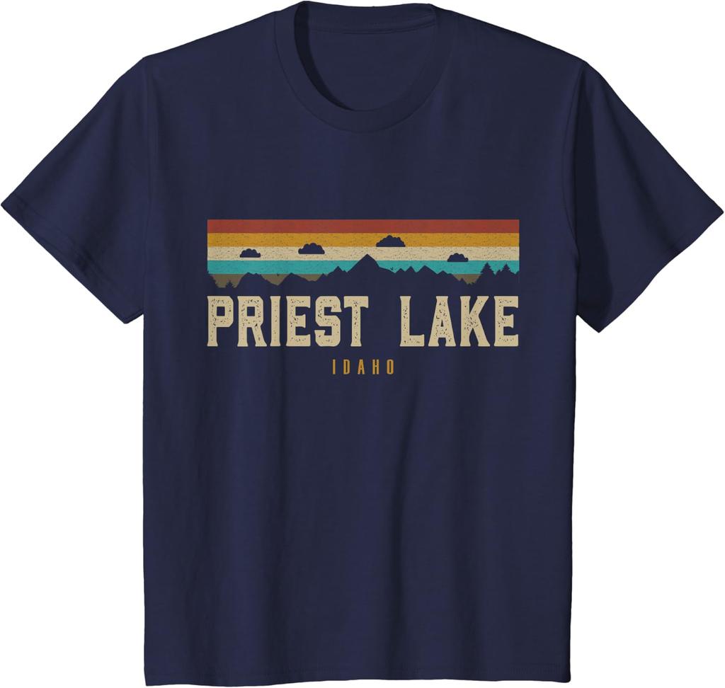 Priest Lake Vintage Mountains Hiking Camping Idaho Retro Men T Shirt