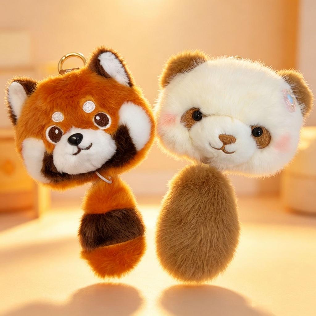 Cute Red Panda Plush Keychain With Scent And Pullable Tail Mini Stuffed Animal Pendant Ornament