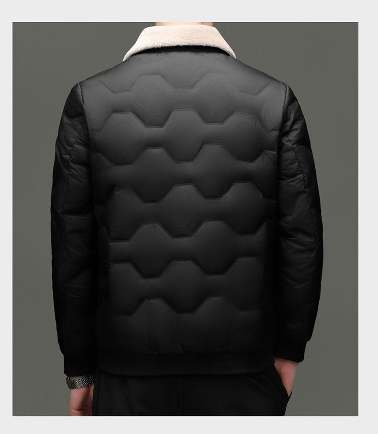 Men's Wool Collar Lightweight Down Jacket - Fashionable, Warm, Short Lapel Winter Coat for Middle-Aged