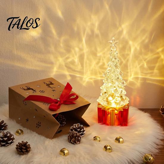 Christmas Party Atmosphere Decor Mini LED Light Up Faux Crystal Tree Figurine, Lighted Xmas Holiday Ornament for Bedside Table Centerpiece with