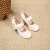 3359-17 Mary Jane Square Head High-heeled Single Shoes, New Light-mouth Buckle Thick-heeled Women's Shoes with Square Buckle Single Shoes