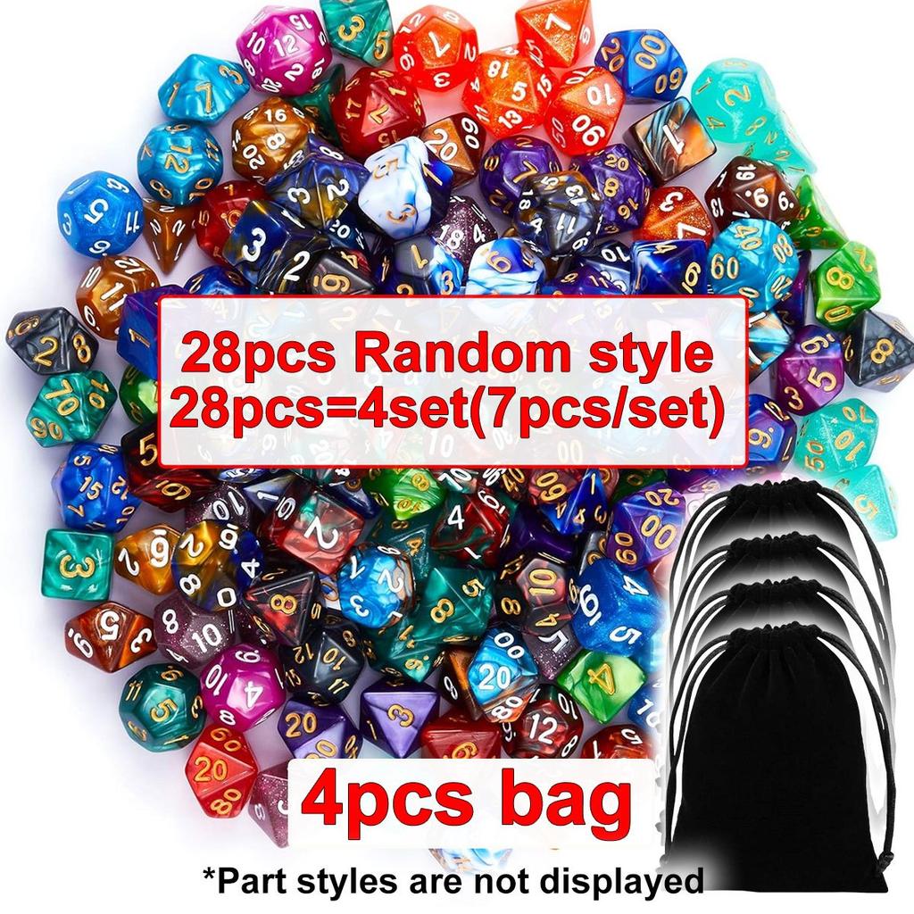 28Pcs Polyhedral DND Dice Set with Black Drawstring Pouch Color-Coded Faces RPG D&D Tabletop Game Accessories Christmas ZSY