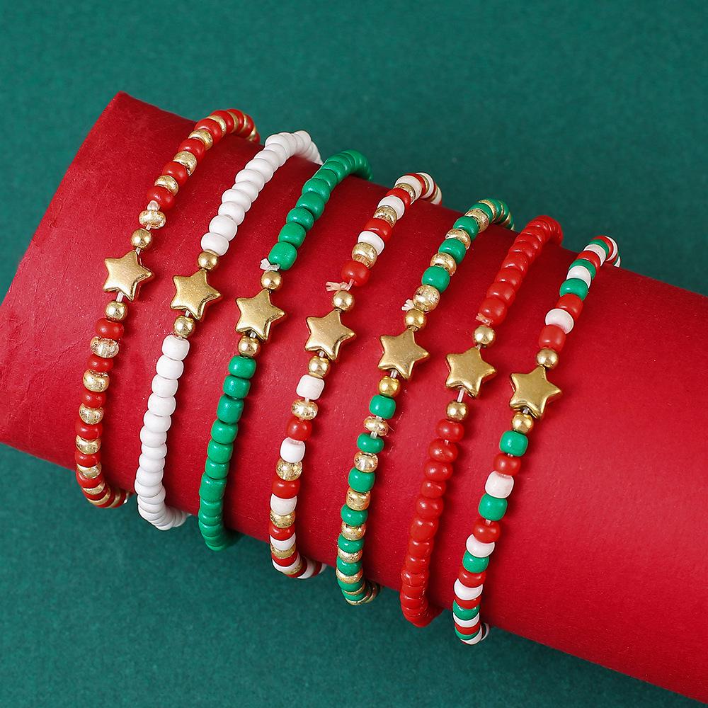 Festive Santa Claus & Christmas Tree Polymer Clay Bracelet Set