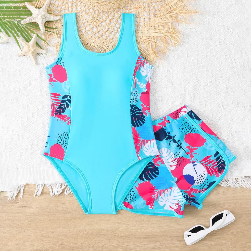 Kids 2 Piece Swimsuit Set with Boyshort Bottom, Fashion Beach Swimwear for Girls and Boys